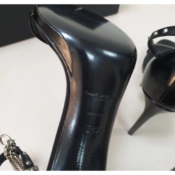 NWOB Saint Laurent Black Leather Heeled Sandals Sz.38.5 - Picture 3 of 8